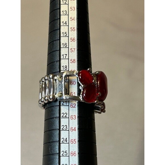 Paparazzi Silver Tone and Red Stone Adjustable Stretch Ring - Picture 4 of 4